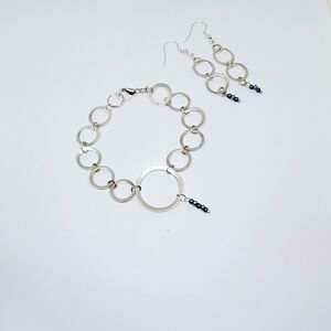 Elegant Silver & Turquoise Circle Bracelet and Earring Set